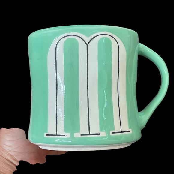 Anthropologie Letter M Mug Initial Monogram Mint Green Hand Painted Coffee Tea - Picture 1 of 11